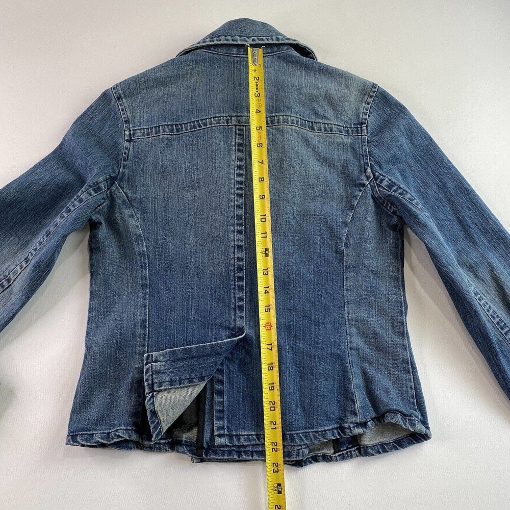 Vtg Denim Jacket Blazer Double Breasted Button Small Medium - Picture 6 of 9